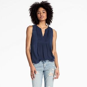 Lucky Brand Embroidered Pintuck Tank Navy